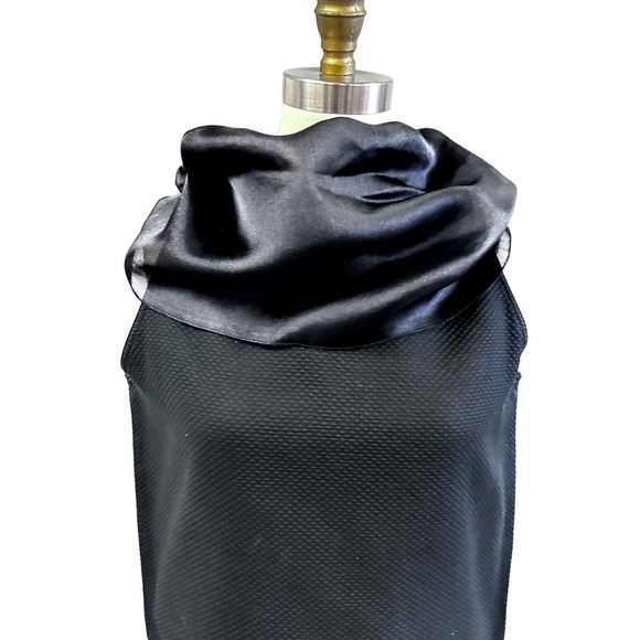 Zoran Dresses & Skirts - VTG Zoran !00% Cotton Black Shift Dress w/Unusual 100% Silk Collar Italy Sz xs